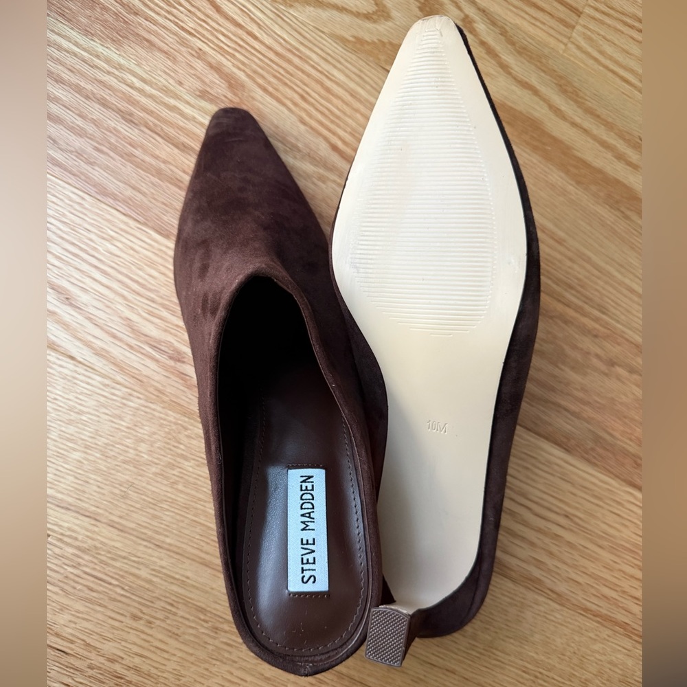 Steve Madden Niara Mule Brown Suede Pointed Toe Kitten Heel NWOB - Size 10